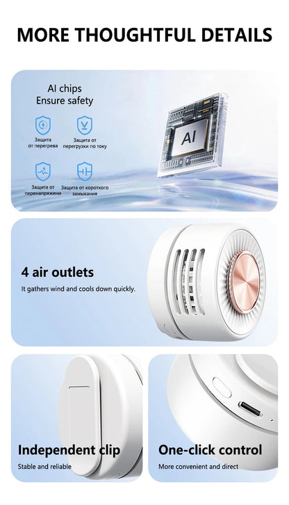 Lenovo Portable Bladeless Clip Fan 360° Rechargeable Mini USB Desk Fan Small Cooling Fan for Outdoor Travel Office