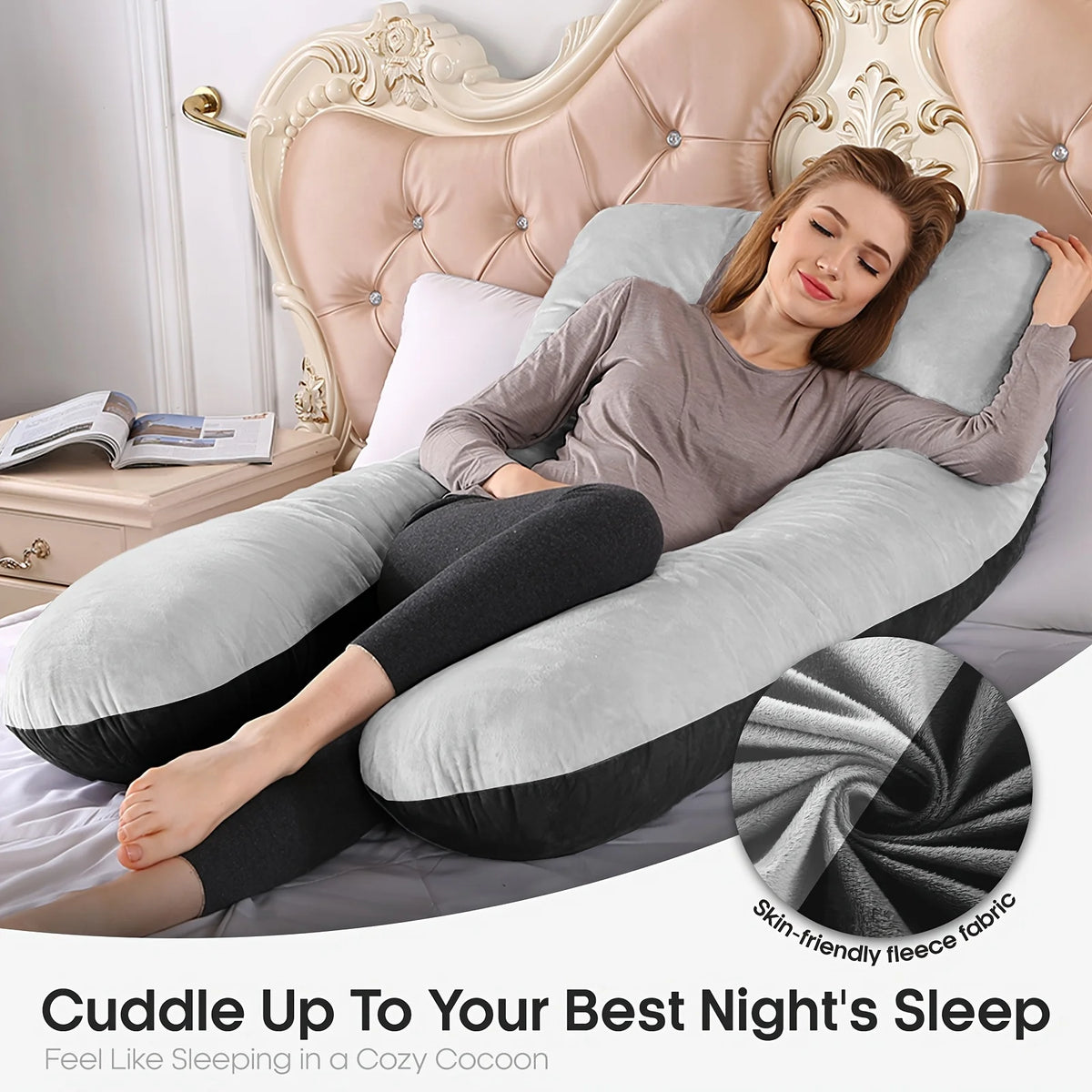 Ergonomic U Shape Pillow for Neck and Back Support, Maternity Pregnancy Body Pillow, Office Travel Sleeping Cushion for Adults