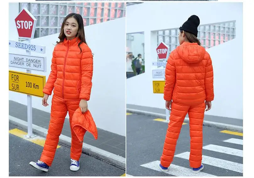 Winter Children Clothing Sets Baby Boy Warm Hooded Down Jackets Pants Clothing Sets Girls Boys Snowsuit Coats Ski Suit 2-12Y