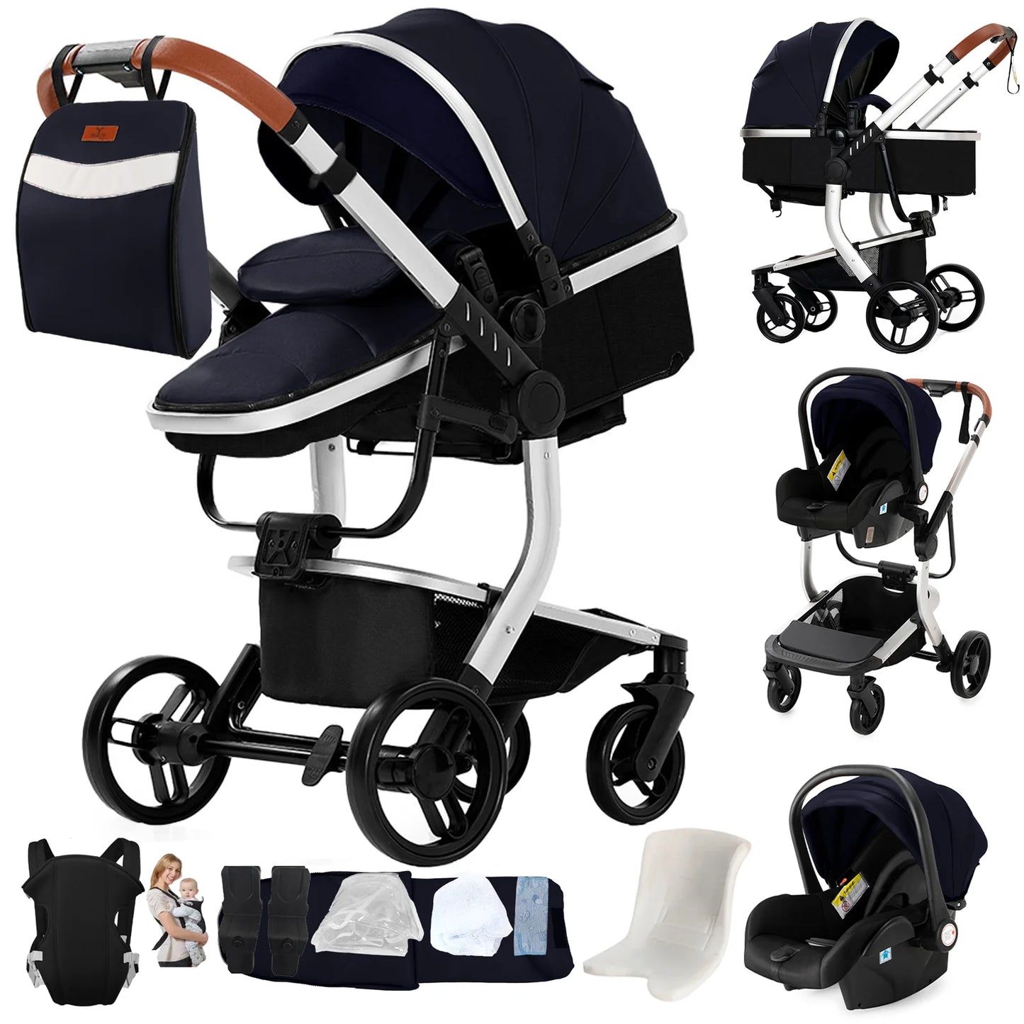 Baby pram Lightweight stroller Baby carriage PU 3in1 stroller Baby stroller 3-in-1 Baby carriage strollers for baby light carts