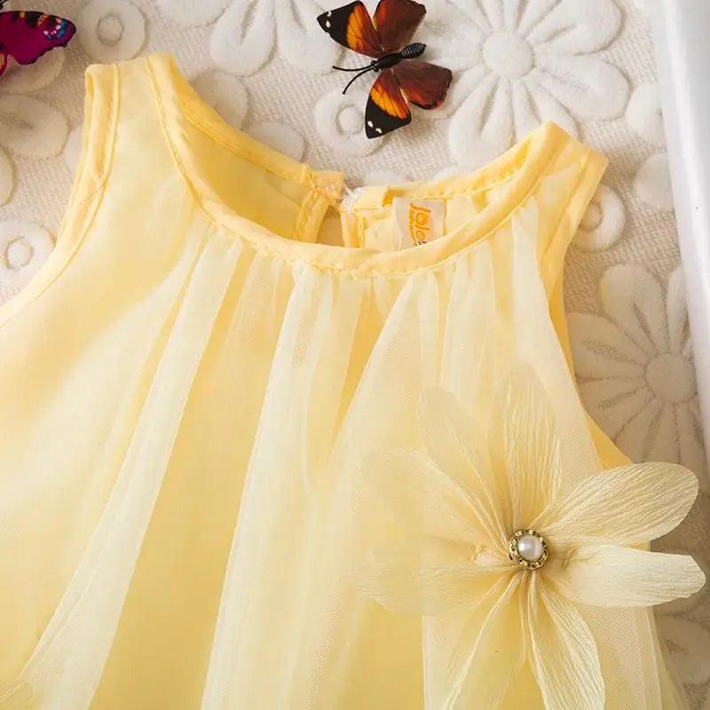 Baby Girl Princess Dress Summer New Solid Color Floral Chiffon Children'S Clothing For Birthday Parties (9 Months -3 Years Old)