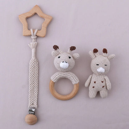 Baby Pacifier Clip Crochet Koalas Handbell Rattle Doll Teether Pacifier Chain Clips Set Dummy Chain Cartoon Teething Toy