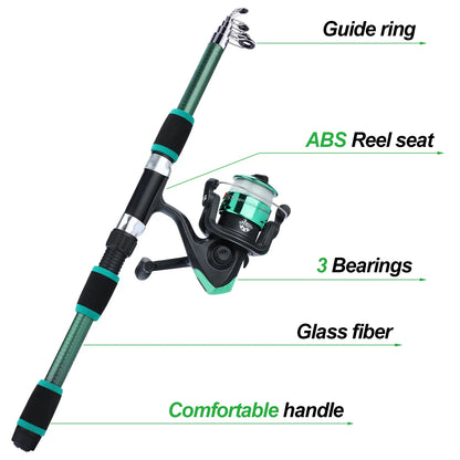 Sougayilang Kids Fishing Pole Set Full Kits with Telescopic Fishing Rod and Spinning Reel Baits Hooks Saltwater Travel Pole Set