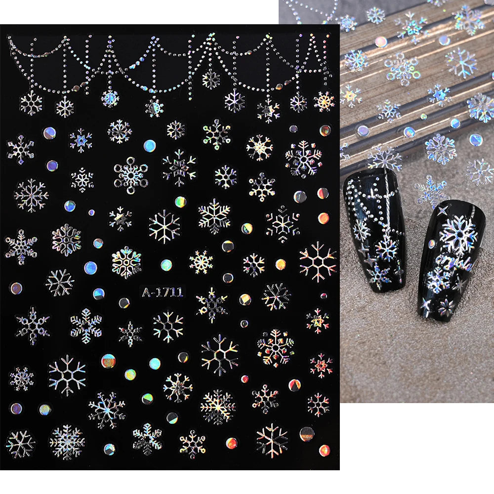 1sheet 3D White Snowflakes Nail Stickers for Christmas Winter Snow Flower Self-adhesive Nail Art Decals DIY Manicure Decorations