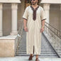 Muslim Men's Morocco Gandoura Thobe Loose Short Sleeves Gorgeous Embroidery Comfortable Islamic Men's Traditional Clothing Party