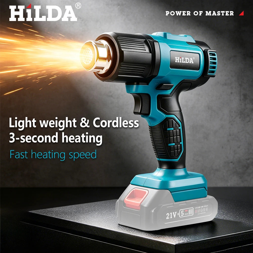 HILDA Cordless Handheld Hot Air Gun With Nozzle For Shrink Wrap PVC Welding Paint Removing DIY Craft Repair For Makita Battery