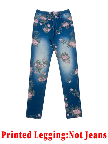 【Non-Denim】Women's Faux Denim Print Leggings, Sports Casual Skinny Pants, Thin Soft Skin-Friendly Yoga Pants, All-Season Long Pa