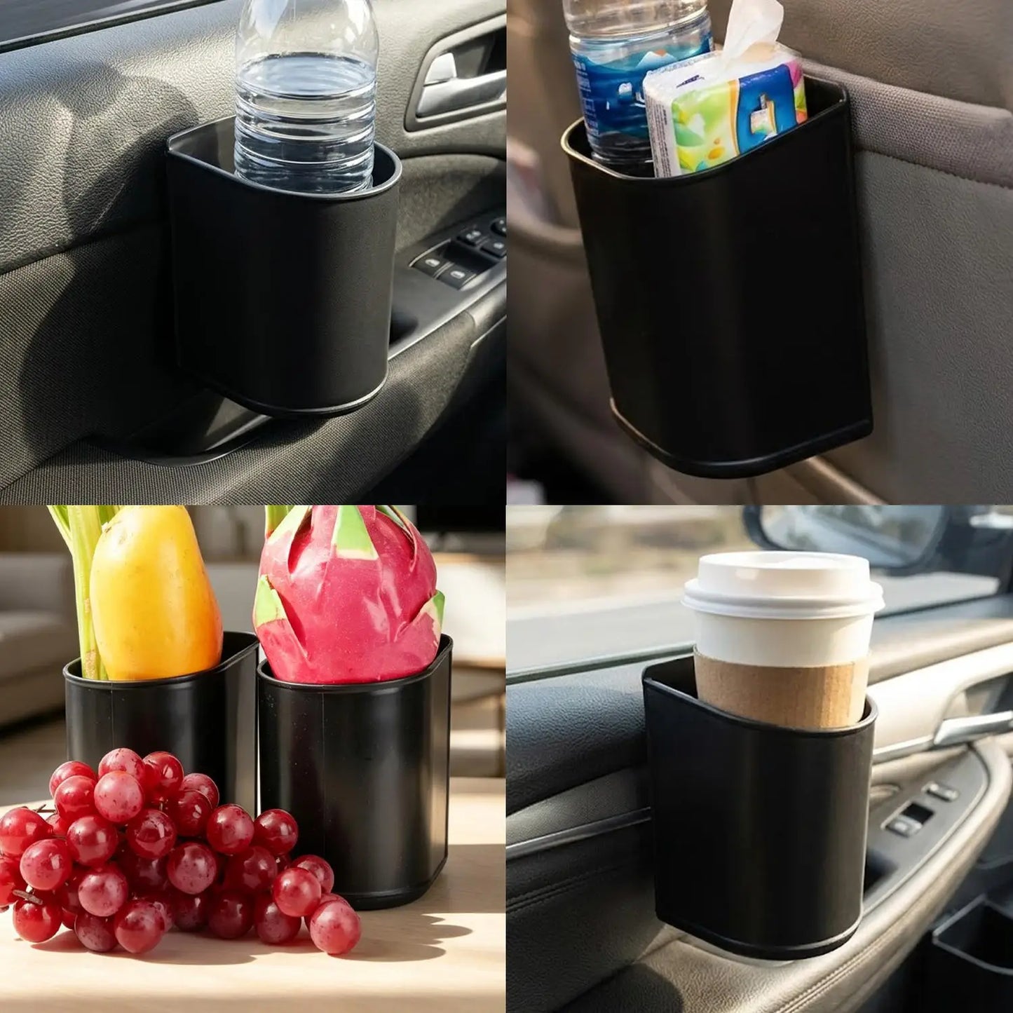 1/2pcs Car Multifunctional Cup Holder Trash Bin Door Seat Back Mount Black Plastic Organizer Auto Storage Box Accessories