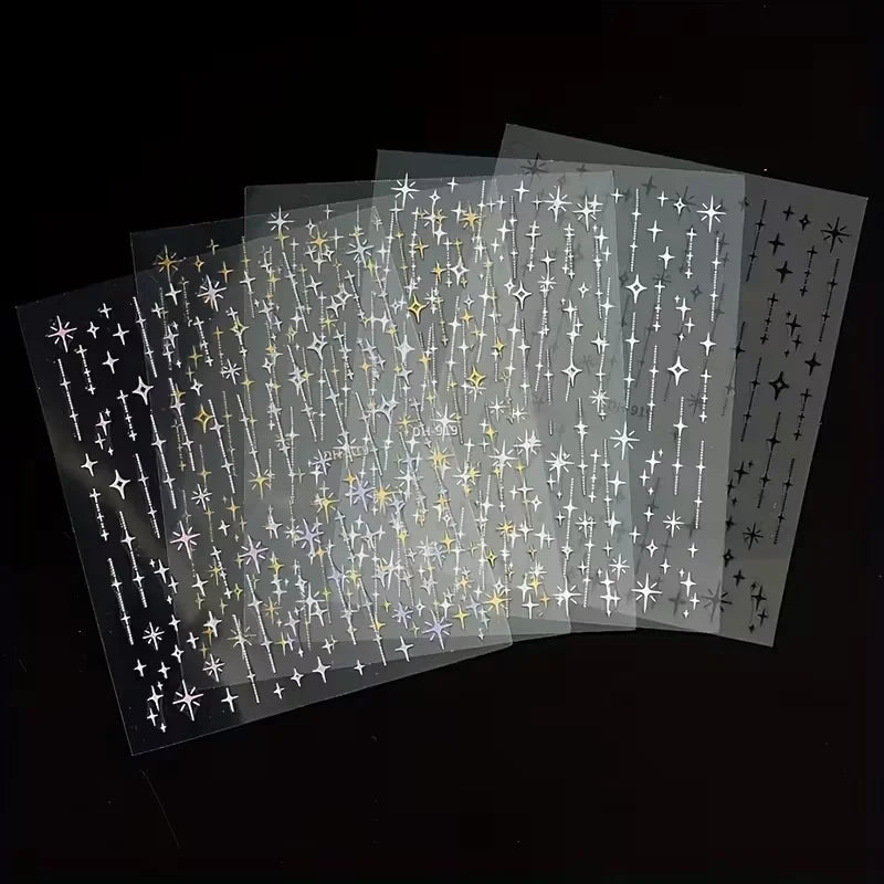 3D Star Nail Art Stickers Decals Self-Adhesive Metal Silver DIY Nail Stickers Decoration Decals Manicure Accessories
