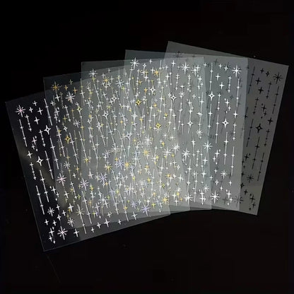 3D Star Nail Art Stickers Decals Self-Adhesive Metal Silver DIY Nail Stickers Decoration Decals Manicure Accessories