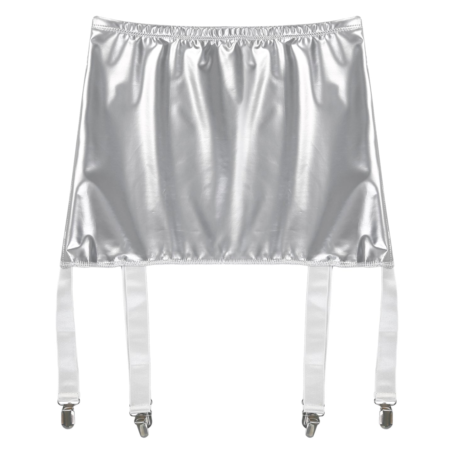 Women's Garter Straps Pencil Skirts Patent Leather Wet Look Garter Belt Short Mini Skirts with Buckle Clips Sexy Clubwear Party