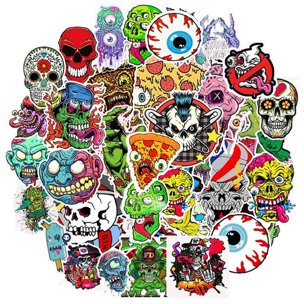 10/30/50PCS Terror Series Skull Graffiti Stickers Guitar Laptop Skateboard Luggage Phone Bike Waterproof Cool Stickers Kid Toy