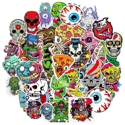 10/30/50PCS Terror Series Skull Graffiti Stickers Guitar Laptop Skateboard Luggage Phone Bike Waterproof Cool Stickers Kid Toy