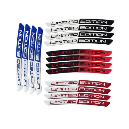 4PCS Aluminum Alloy Limited Edition Logo Car Hub Sticker Decal Tire Rim Decorative Strip Car Exterior General Accessories.