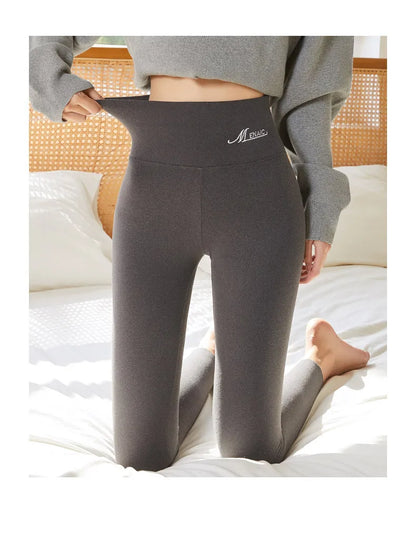 BIVIGAOS Women's Autumn Winter High Waist DE Velvet Leggings Thick Spontaneous Hot Warm Leggings Slim Elastic Leggings