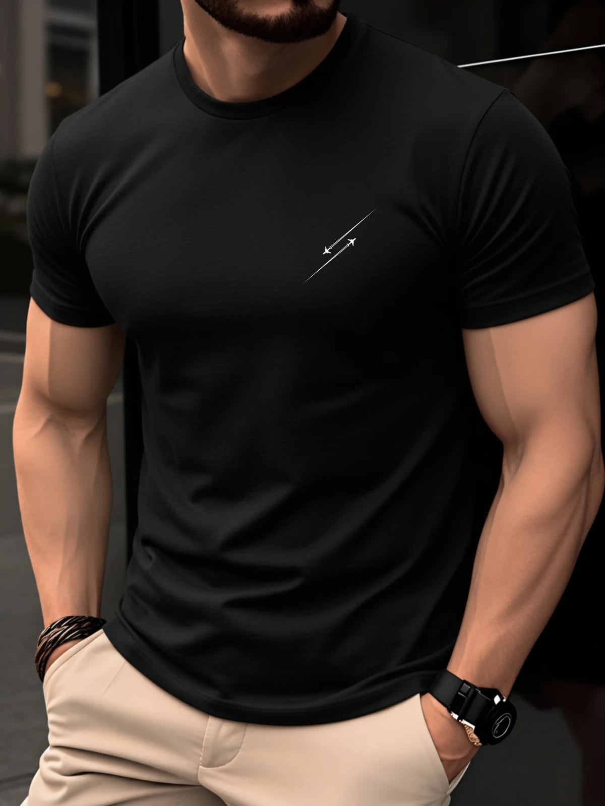 Summer men's 100% pure cotton casual fashionable loose retro compass mountain pattern printed round neck short sleeved T-shirt