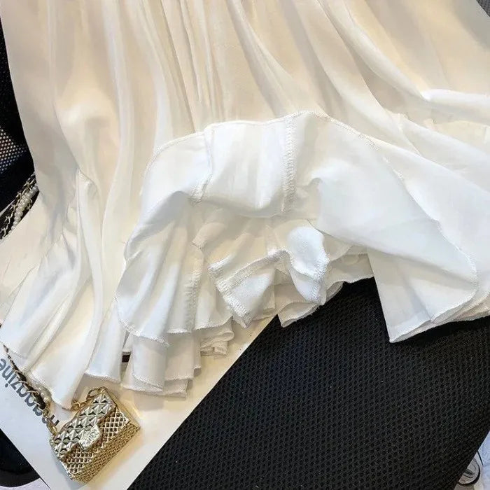 White Ruffles Elegant Mini Skirts Fashion 2025 Women High Waist Pleated Fluffy A-Line Skirt Summer Loose Communte Female Clothes