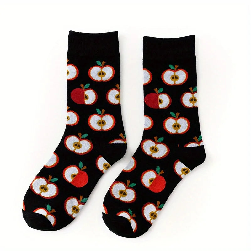 1 pair of food series creative avocado printed pattern medium tube socks for men  trendy socks for couples  socks men socks