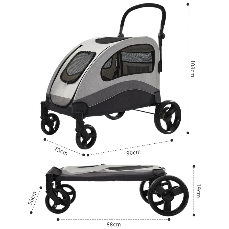 Large 4 Wheel Luxury Jogging Travel Pet Stroller Cosy Handle Dog Strollers Pet Trolley For Large Dog