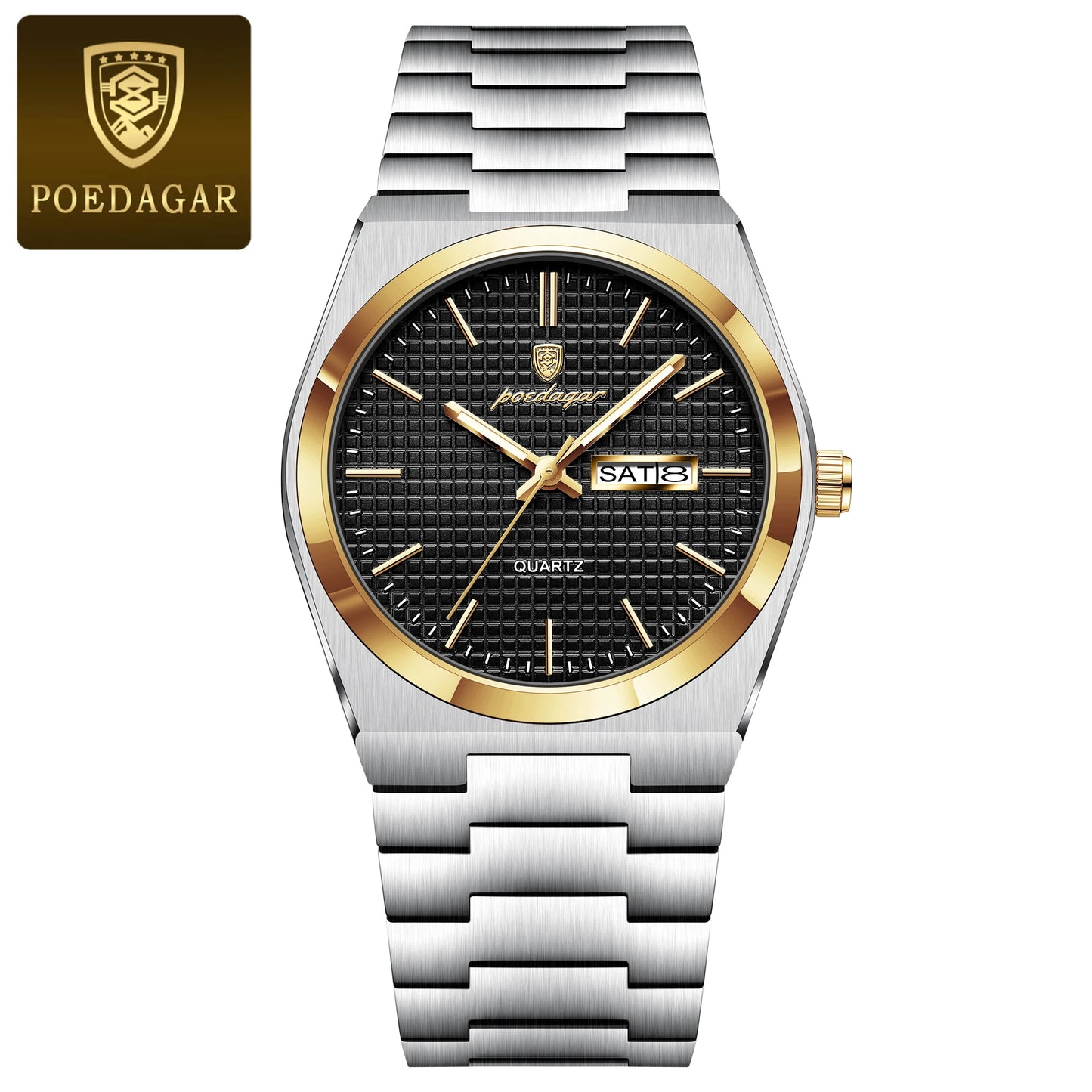 POEDAGAR Top Business Man Watch Luminous Waterproof Stainless Steel Men Wristwatch Date Week Quartz Fashion Casual Men's Watches
