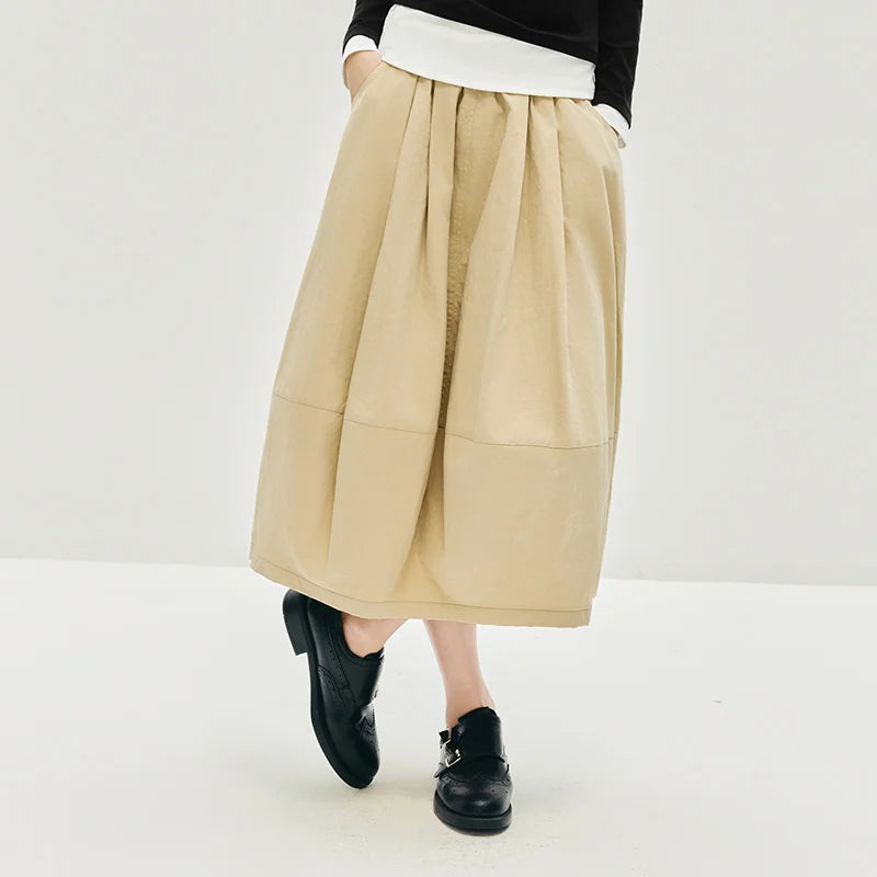 Semir Skirt Women's Solid Textured A-Line High Waist – Casual Long With Elastic Band Woman Clothing