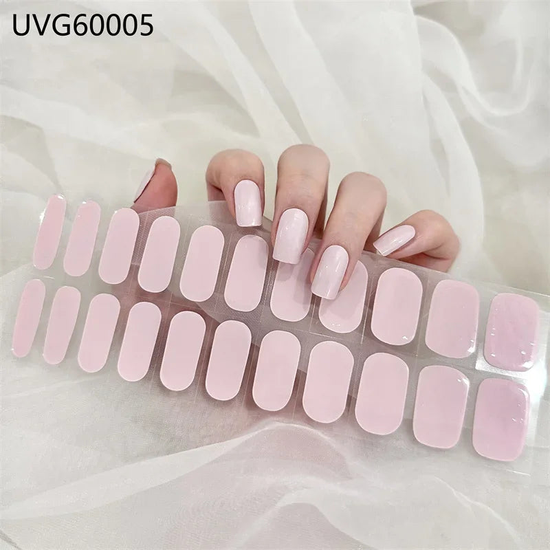 16/18/20Tips Semi-Cured Gel Nail Strips Adhesive Full Cover Stickers for Nails UV Lamp Need Press On Nails Fashion Manicure