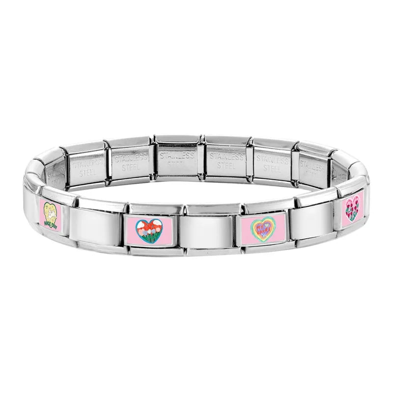 Beautiful Flower Y2K Black Star Dog Heart Pink Italian Charm Link Fit 9mm Stainless Steel Sweet Bracelet Jewelry Making DIY Gift