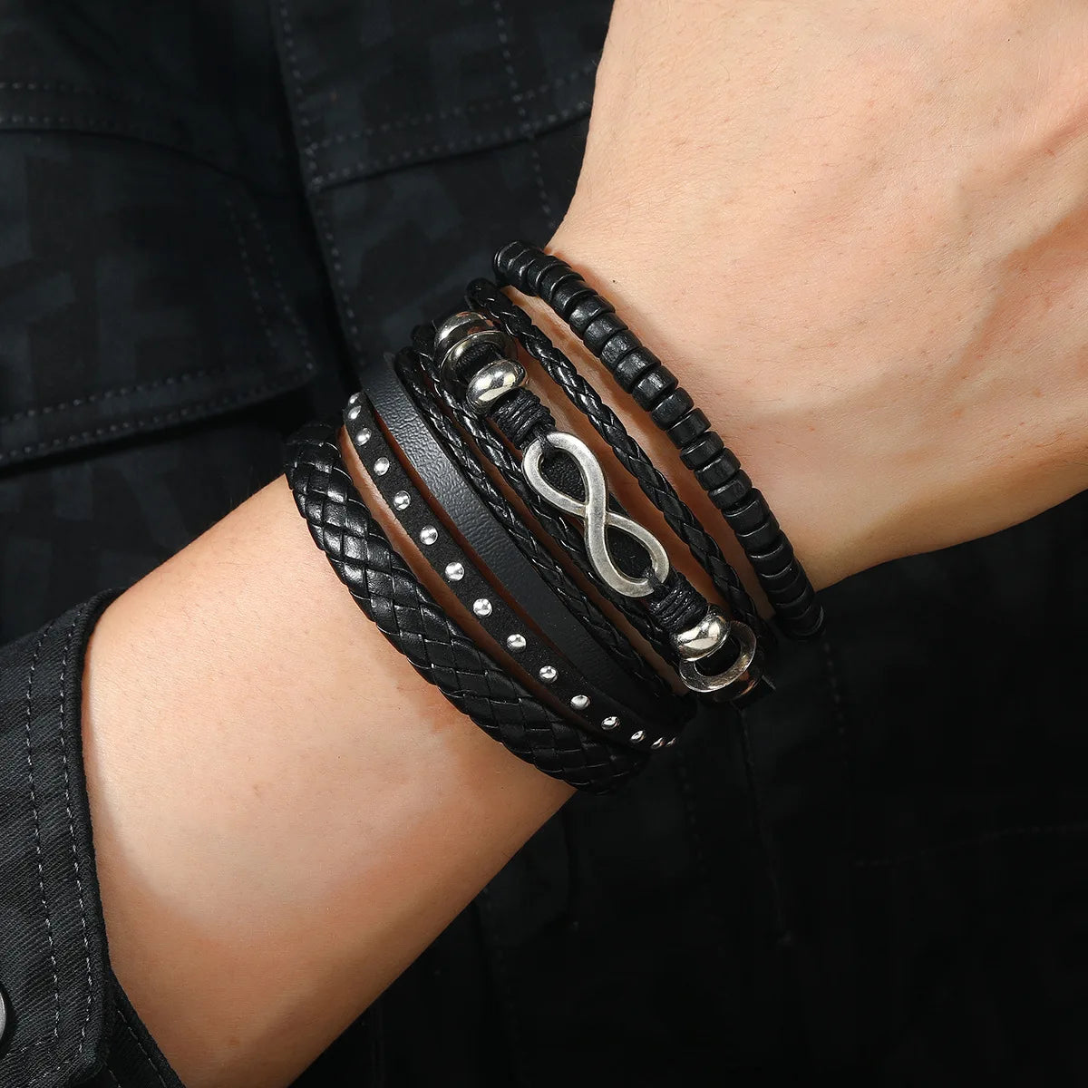 6/4PCS 3Style PU Wodeen Braided Wrap Leather Bracelet for Men Vintage Life Wood Beads Fashion Male Armband