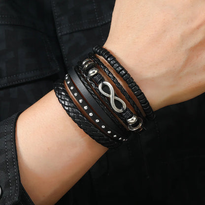 6/4PCS 3Style PU Wodeen Braided Wrap Leather Bracelet for Men Vintage Life Wood Beads Fashion Male Armband