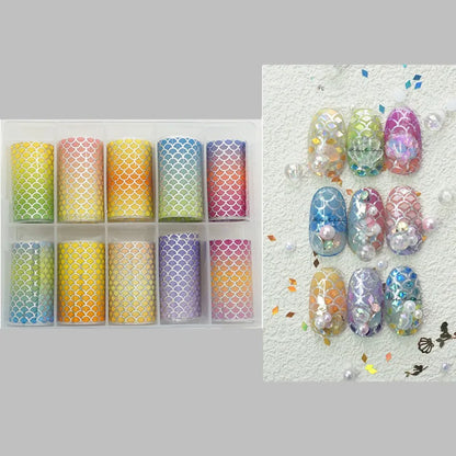 New Flower Nail Foils for Transfer Paper Stickers Floral Adhesive Fruit Nails Wraps Fish DIY Water Marble Nail Art Decorations