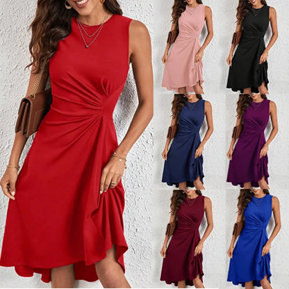 New Women's Dress Slim Sleeveless A-line Skirt Elegant Simple Office Red Korean Midi Skirt for Female