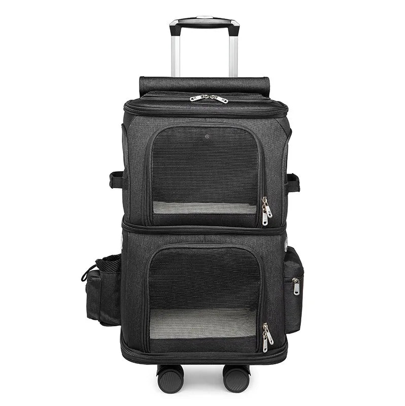 Double Backpack Foldeable Lightweight Pet Stroller For Two Dogs And Cats Outdoor Travel With 4 Wheels