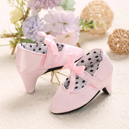 2022 New Infant Newborn Baby Girl High Heels Shoes Princess Bow First Birthday Party Shoes Photo Props Shoes 0-12M