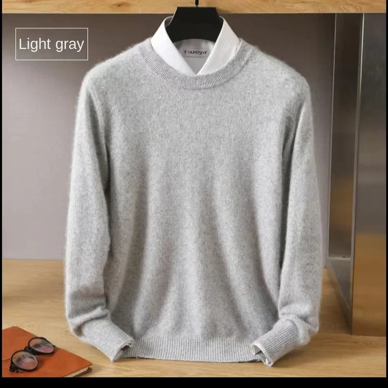 Men's 100% Pure Mink Cashmere Sweater O-Neck Pullovers Knit Large Size Mink Sweater Winter New Long Sleeve High-End Jumpers Tops