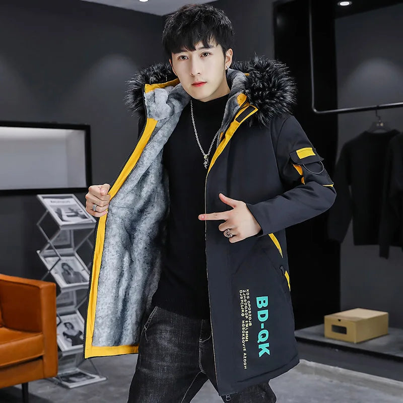Winter Men's Long Down Jacket Fashion Male Thermal Parkas Coats Casual Men Classic Fur Collar Warm Padded Jackets Clothing 5XL
