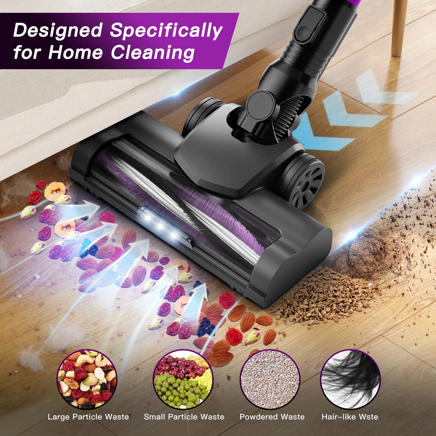 Cordless Vacuum Cleaner, 32KPA Househeld Stick Vacuum Cleaner With LED Lights, Foldable Tube, Washable Hepa Filtration, Self-standing, 4000mAh Battery, Multifunction Accessories, Lightweight Vacuum For Hardwood Floor Carpet P