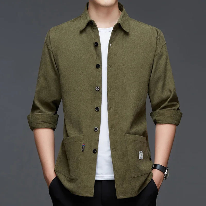 New Men Casual and Fashionable Long Sleeved Workwear Shirt Solid Color Comfortable and Breathable Versatile Top for All Seasons