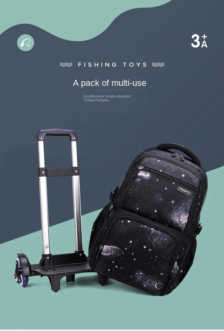 School Bag Kids Rolling Backpack for Boy Wheeled Backpack School Bag With Wheels Trolley Bookbag Carry on Luggage with Lunch Bag