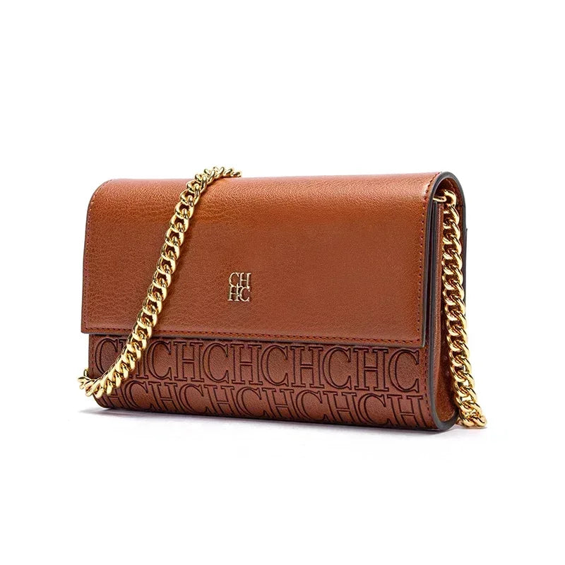 CH Women Crossbody Bag Splicing Letter Print Metal Chain Shoulder Purse PU Leather Flap Small Ladies Evening Clutch Handbag Gift