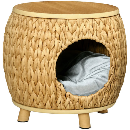 Cat cave with a soft washable cushion, featuring a natural light brown and grey design, it provides cats with a cozy hideaway while doubling as a sturdy stool and elegant home decor piece