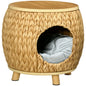 Cat cave with a soft washable cushion, featuring a natural light brown and grey design, it provides cats with a cozy hideaway while doubling as a sturdy stool and elegant home decor piece