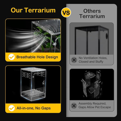 Arboreal Transparent PC Reptile Tank Vertical Terrarium Habitat Ventilated Breeding Cage for Crested Gecko, Tree Frog, Tarantula