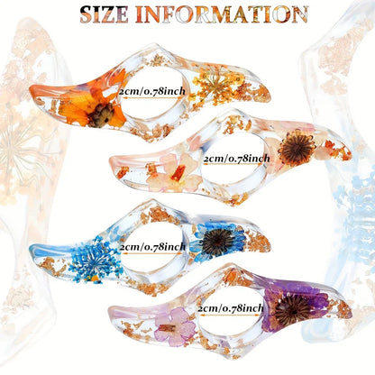 1/2/3 Pcs Dried Flower Resin Book Page Holders Colorful Clear Thumb Rings Book Page Holder Bookmark Gift for School Office Women