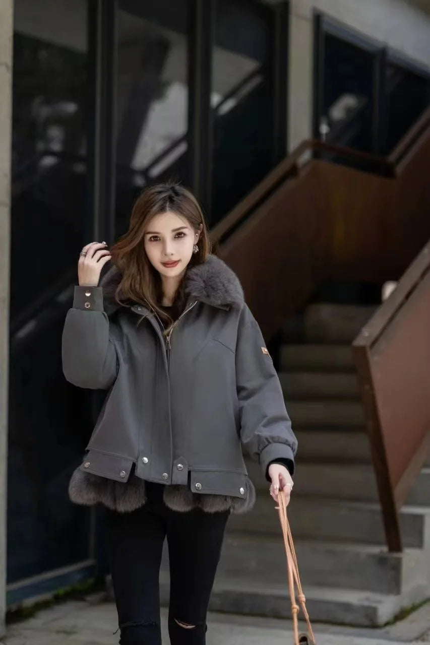 Upgraded 2023 Autumn/Winter omen's Pi vercomes Warm tras Coat Natural Fox Hair Fashion Wool Coat Temperament Slimming Inner Tank