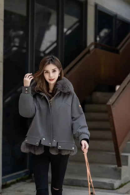 Upgraded 2023 Autumn/Winter omen's Pi vercomes Warm tras Coat Natural Fox Hair Fashion Wool Coat Temperament Slimming Inner Tank