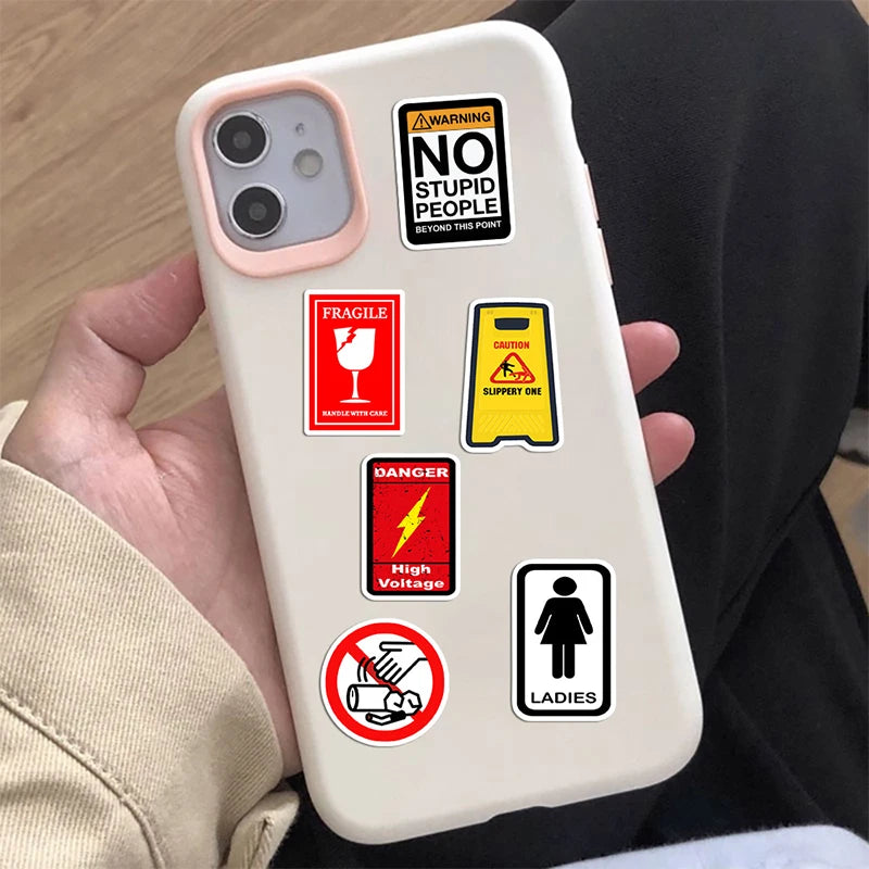 50PCS Funny Warning Sign Stickers Waterproof Vinyl Decals for Laptop Water Bottle,Sign Stickers Decoration Supplies Classic Toys
