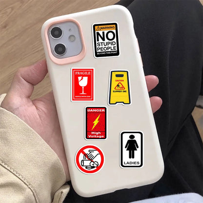 50PCS Funny Warning Sign Stickers Waterproof Vinyl Decals for Laptop Water Bottle,Sign Stickers Decoration Supplies Classic Toys
