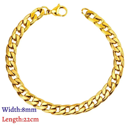 LUXUKISSKIDS Stainless Steel Couple Men/Woman Bracelets Fashion Curb Cuban Link Chains On Hand Rock Bracelet Wrist Jewelry Gifts