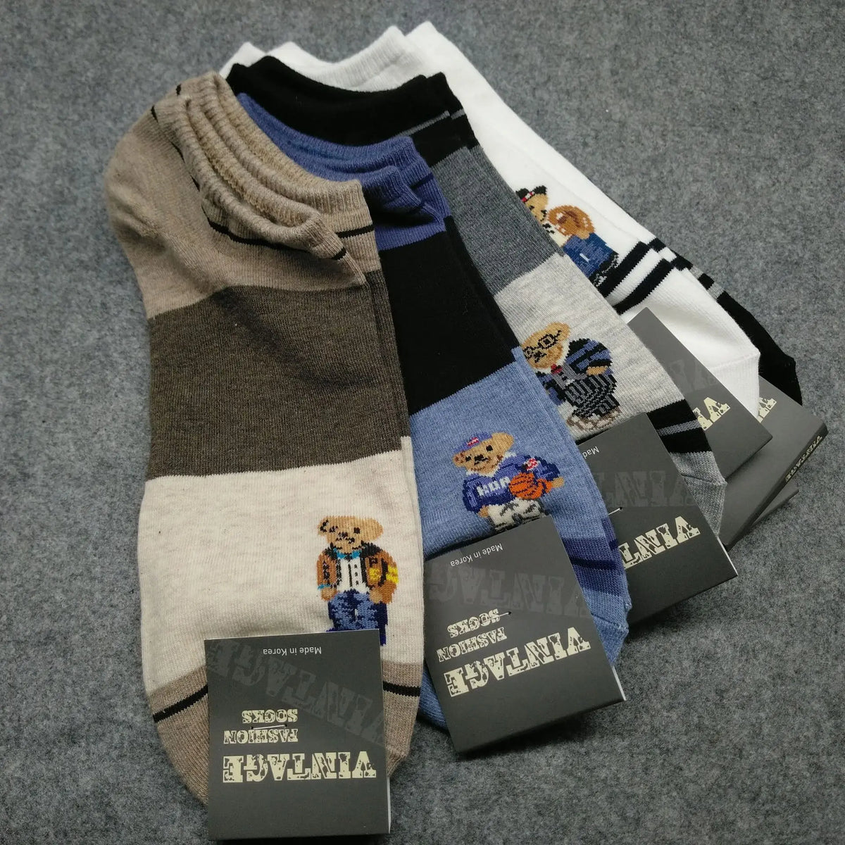 Good Quality Cartoon Gentleman Bear Men's Socks Cotton Harajuku Style Sport Boys Skateboard Novelty Breathable  Christmas Gifts