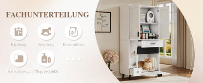 Multifunctional Cat Storage Cabinet with Stable Construction, Adjustable Shelves, Drawers, and Cat Bed Area – Cozy Activity Space for Cats, Pet Furniture with Arch Openings